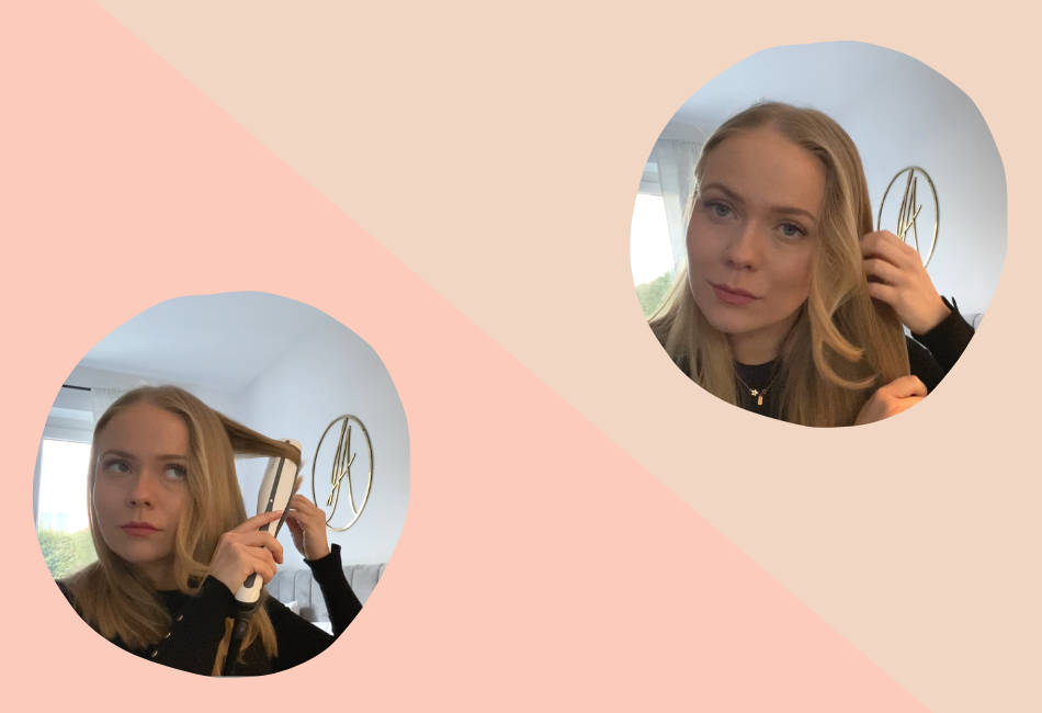 Collage: Redakteurin wellt ihre Haare mit dem Steampod